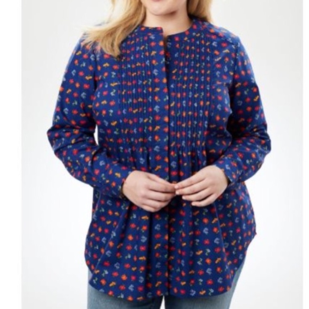 Woman Within Plus Suze Pintucket tunic long sleeve navy size 14